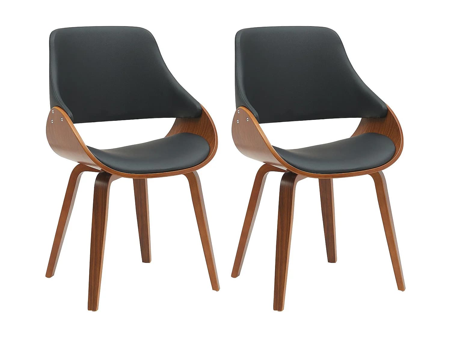 Lot de 2 chaise salle à manger - Similicuir - Noyer / Noir - Vangale
