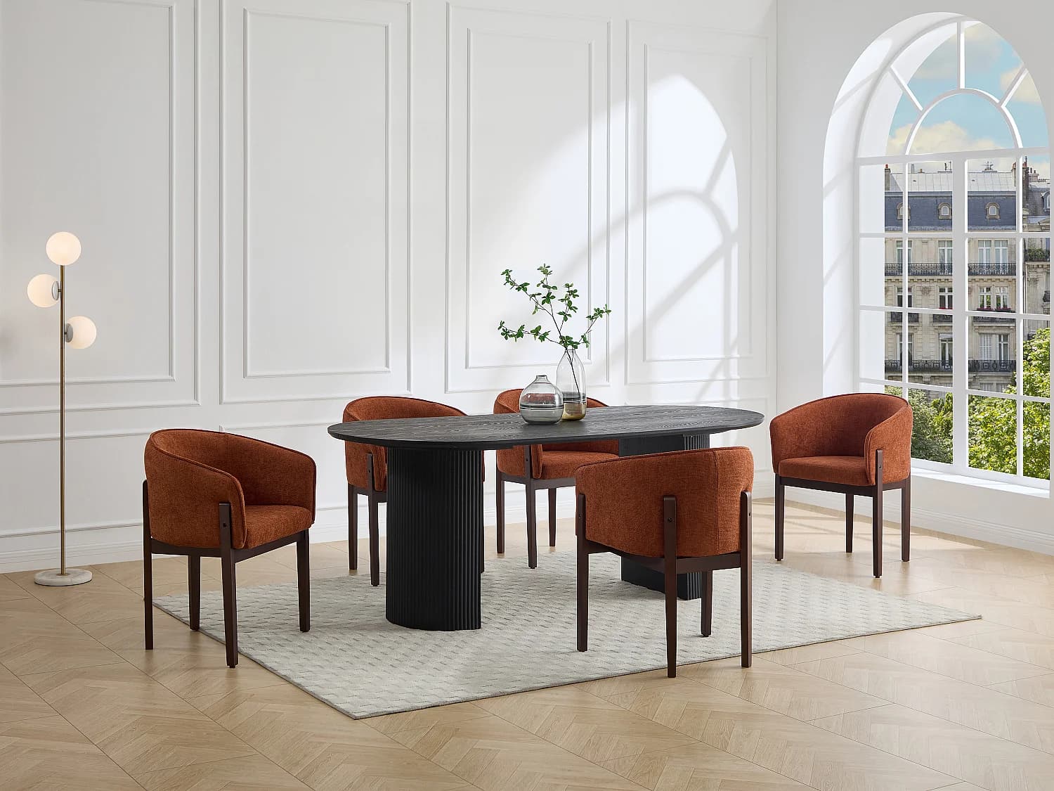 Lot de 2 chaises en tissu texturé et bois d'hévéa naturel foncé - Terracotta - LYLABA