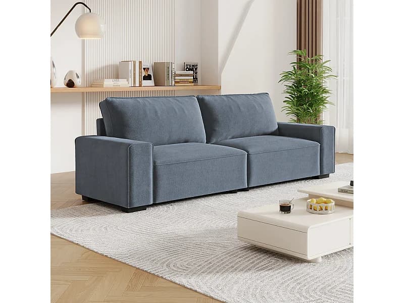 Canapé 3 places en chenille gris - avec grand accoudoirs - 220 x 83 x 88 cm