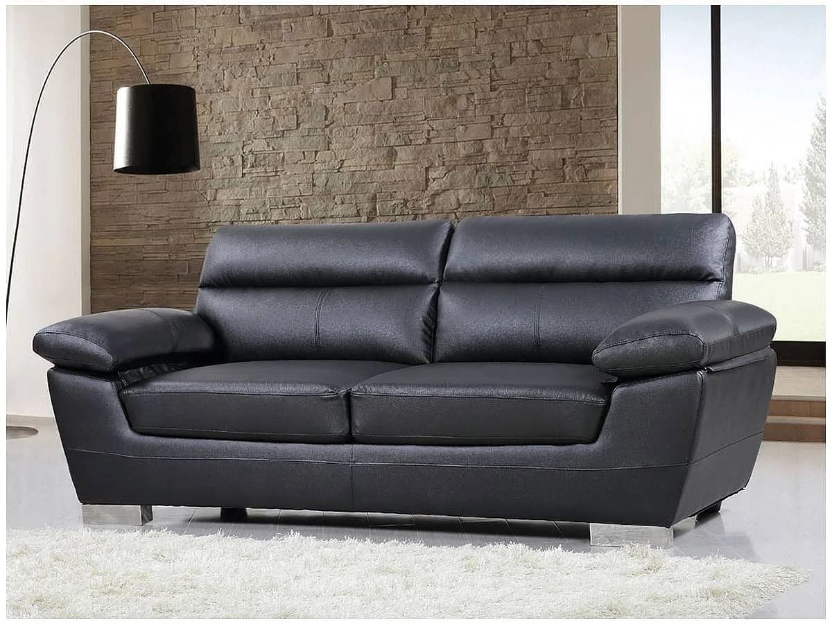 Canapé fixe en cuir reconstitué et PVC "Dallas" - 210 X 88 X 90 cm - 3 places - Noir