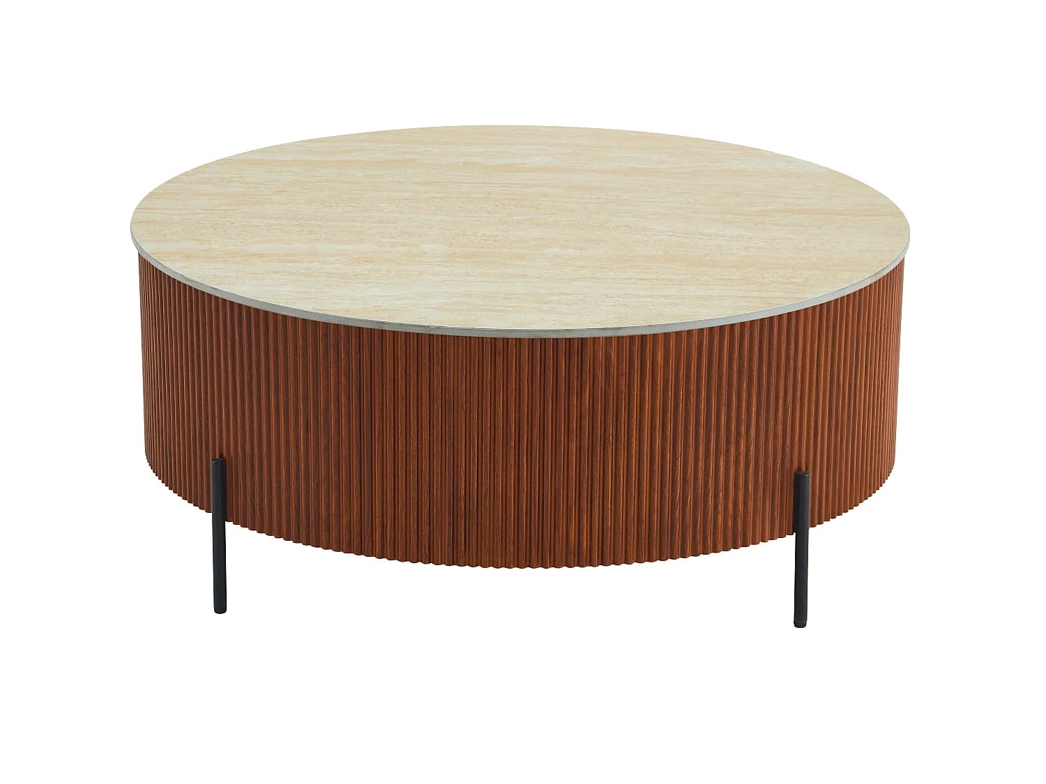 Table Basse Ronde Céramique Effet Travertin Noisette D100xH45 cm RUBY