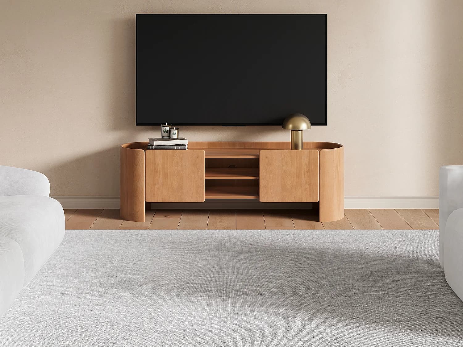 Meuble TV avec 2 portes et 2 niches en bois de manguier - Naturel - ISLARA