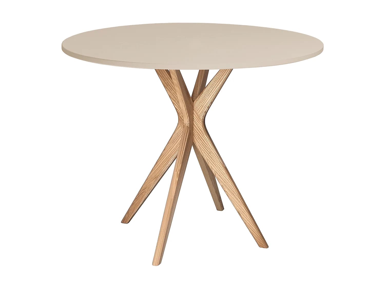 Table à manger ronde 80cm Jubi Brun Beige | Pied en frêne