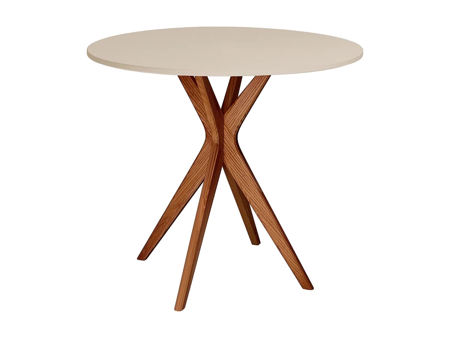 Table à manger ronde 80cm Jubi Brun Beige | Pied en frêne teinté chêne