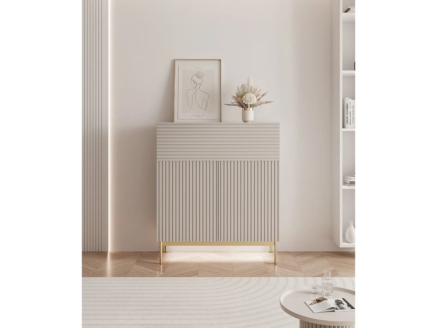 Buffet haut avec 2 portes - abattant et LED - gris cachemire 92 cm - LINEARIS