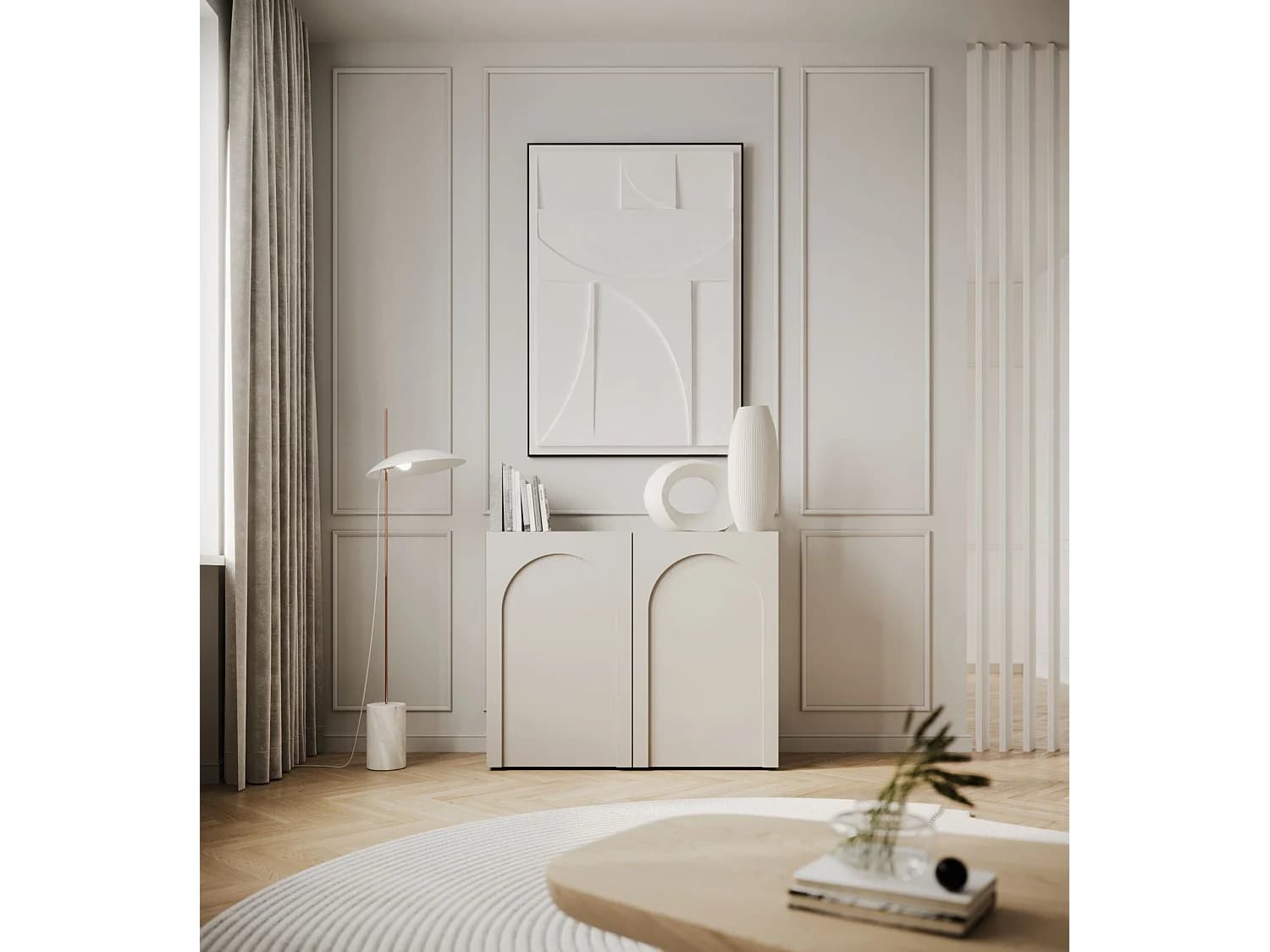 Buffet - 100 cm - 2 portes avec façades fraisées - gris cachemire - ARKADIA