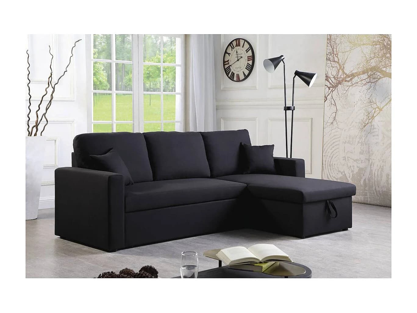 Canapé d'angle convertible/ réversible "Alain" - 221 x 145 x 85 cm - 3 places - Noir