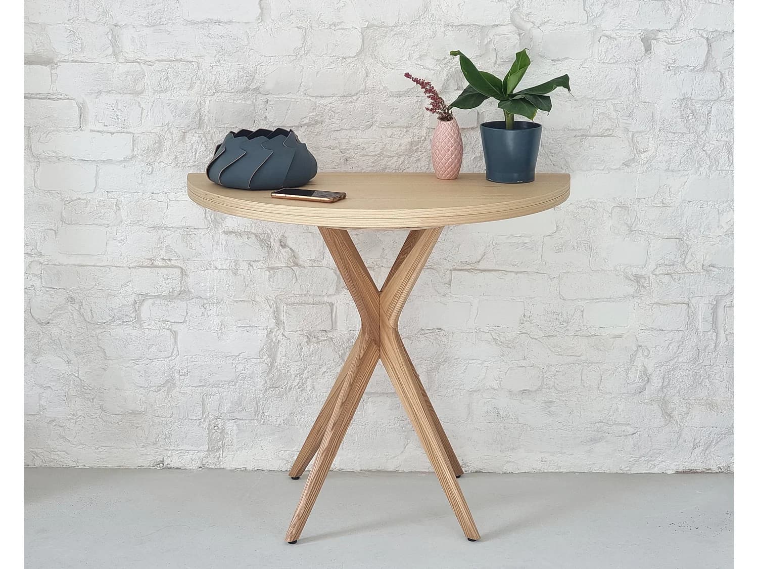 Table de salle à manger demi-ronde extensible 90 cm Jubi frêne