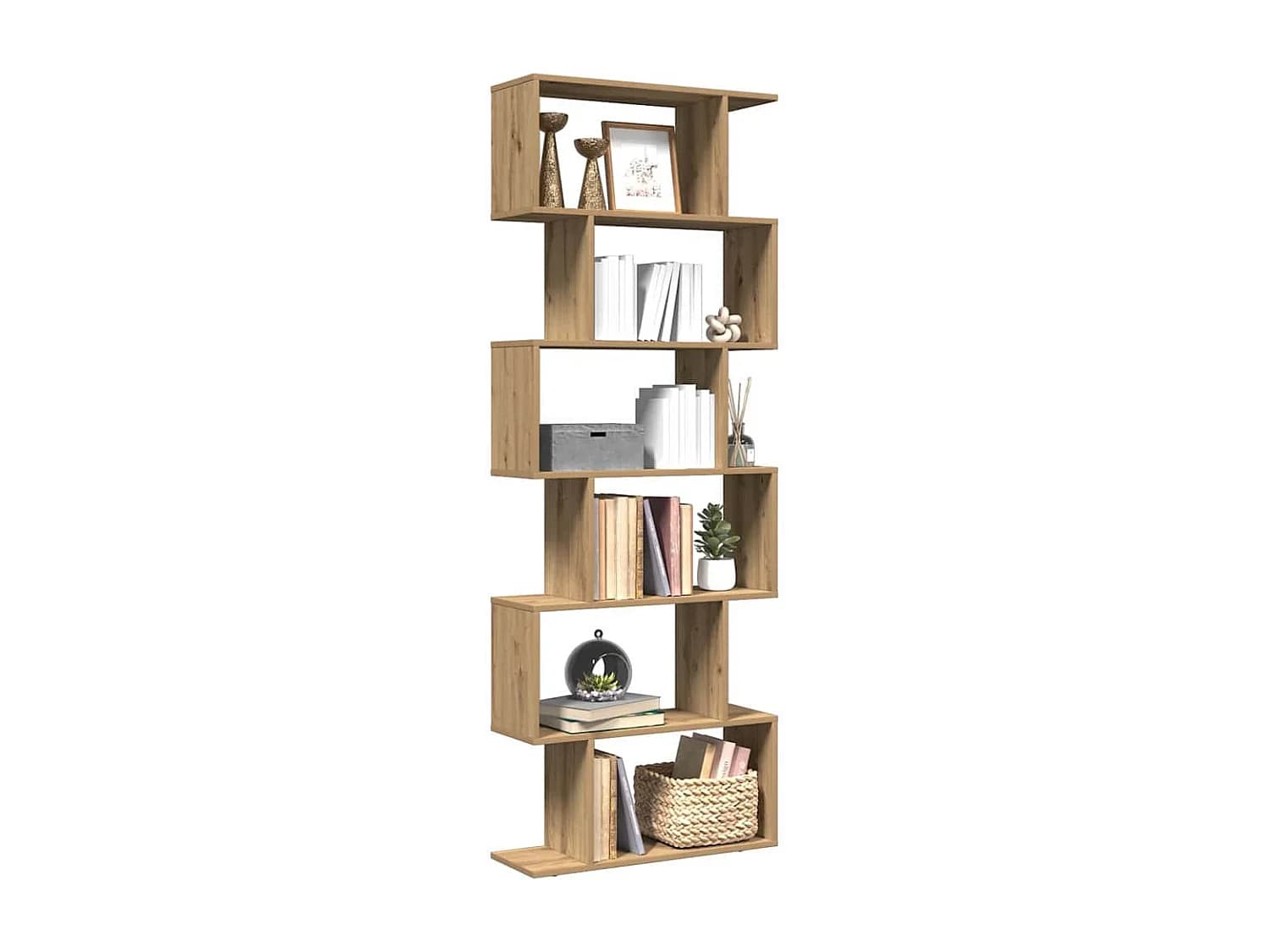 Bibliothèque séparatrice de pièce à 6 niveaux chêne artisanal
