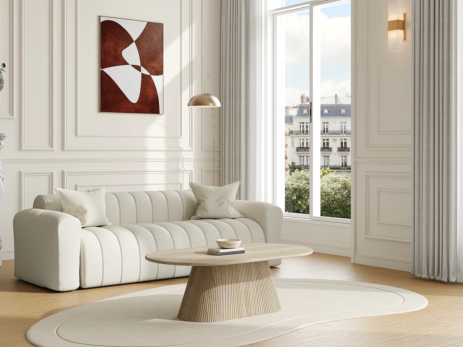 Table basse en marbre artificiel - Effet travertin beige - TIFULI