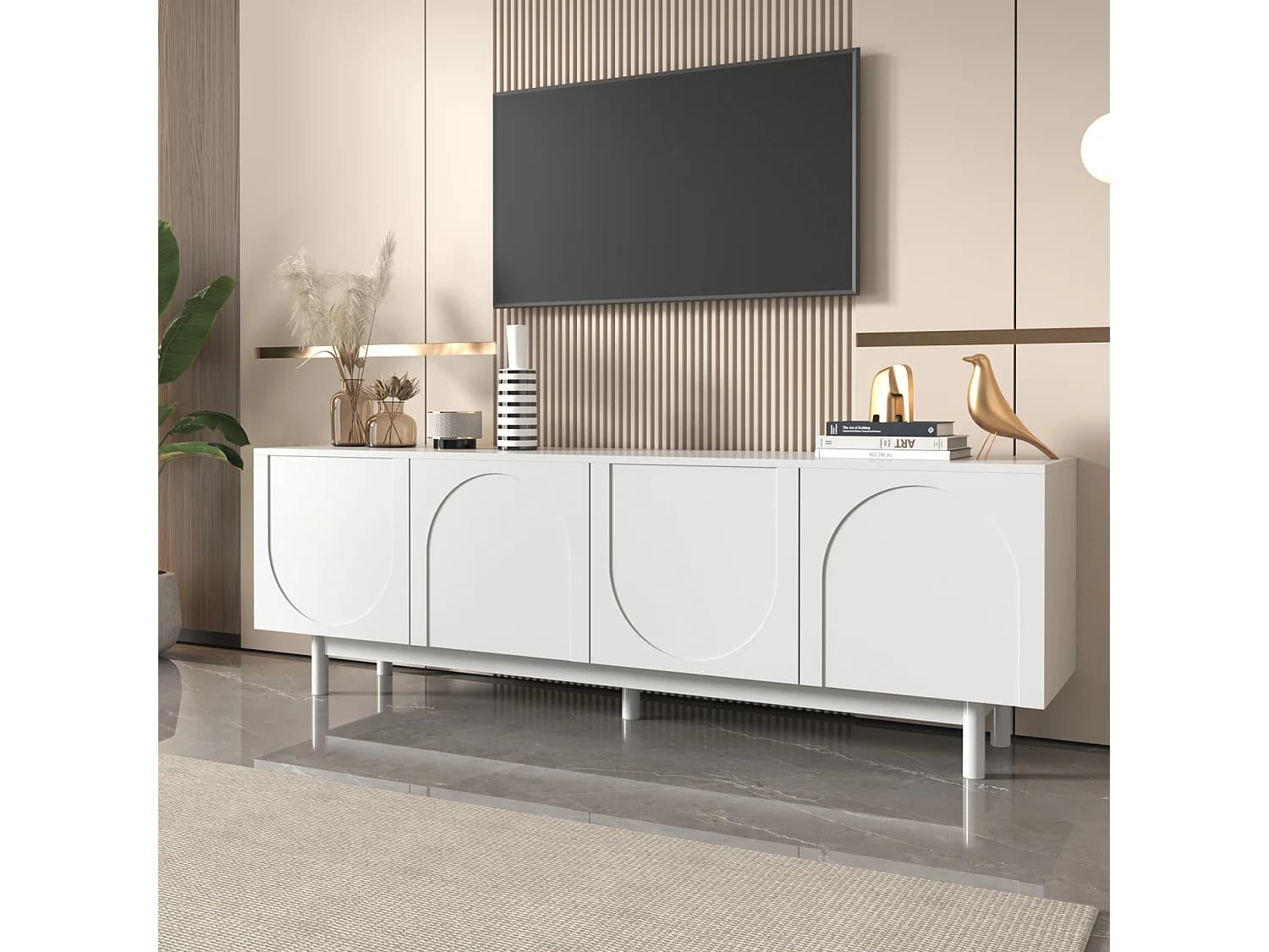 Meuble TV avec avec cloisons réglables,pour Salon, Salle à Manger, Chambre,Blanc, 175x38x56 cm