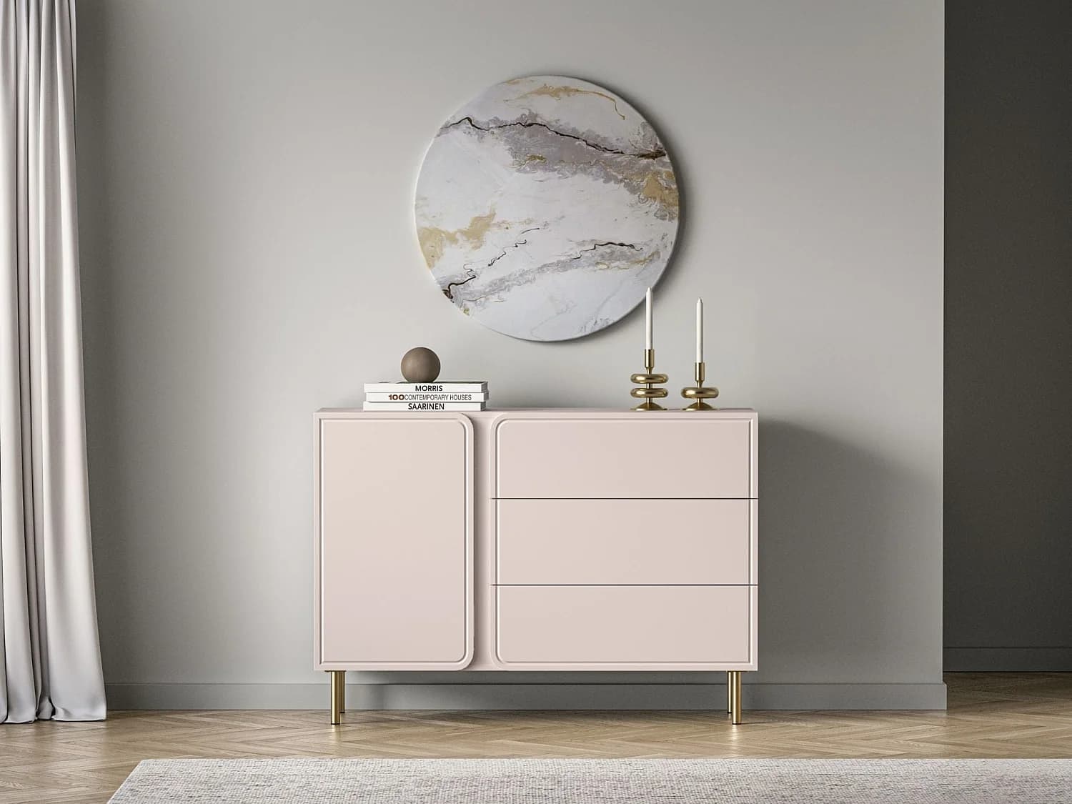 Buffet 1 porte avec 3 tiroirs - beige cachemire 120 cm - LOPPA