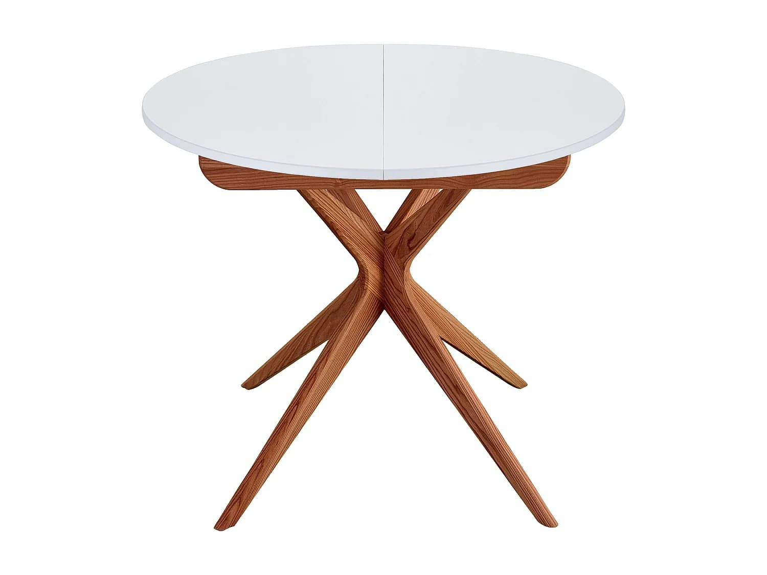 Table à manger ronde extensible 90cm Jubi Blanc | Pied en frêne teinté chêne