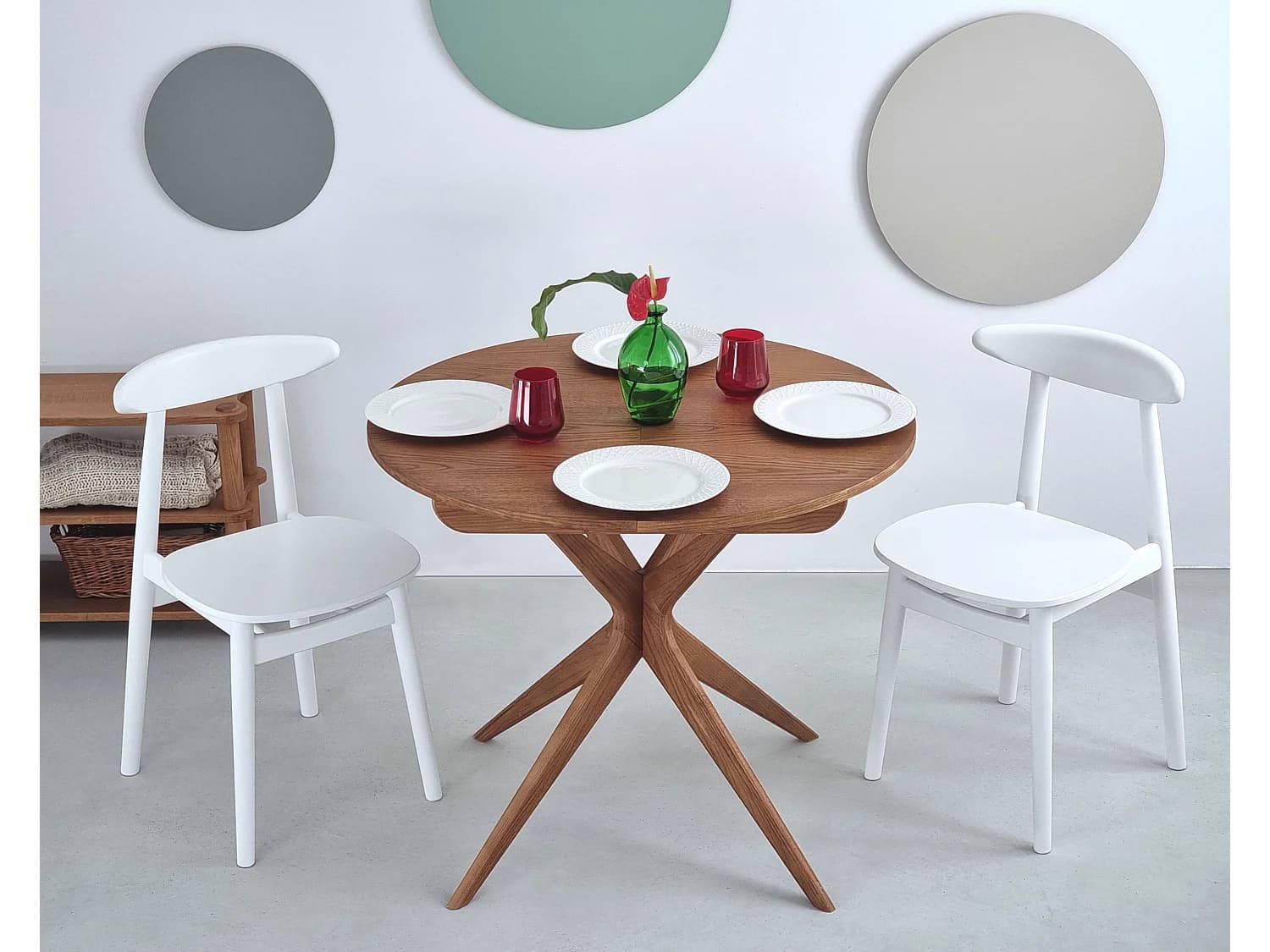 Table à manger ronde extensible 90cm Jubi Noyer