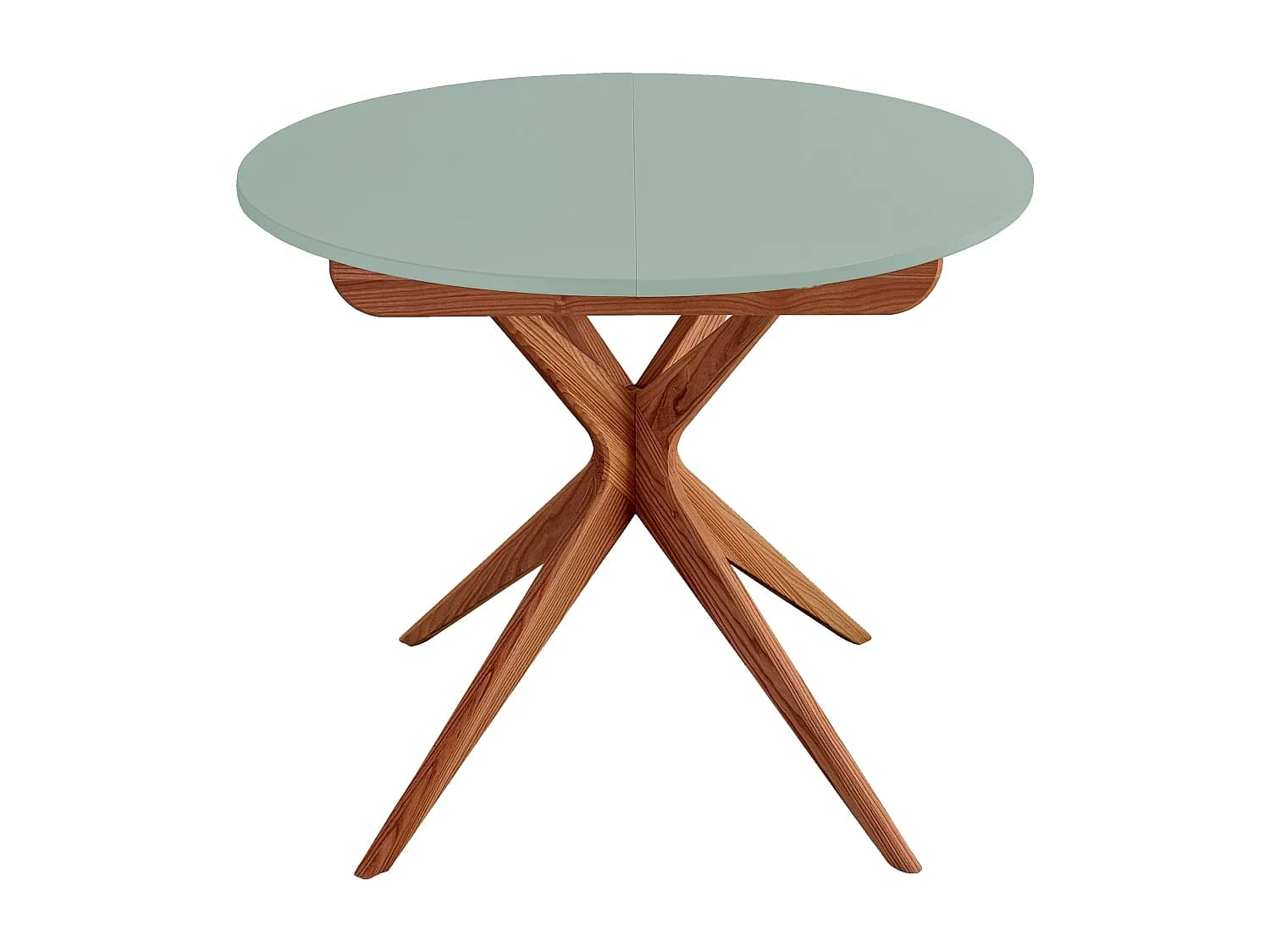 Table à manger ronde extensible 90cm Jubi Vert Sauge | Pied en frêne teinté chêne