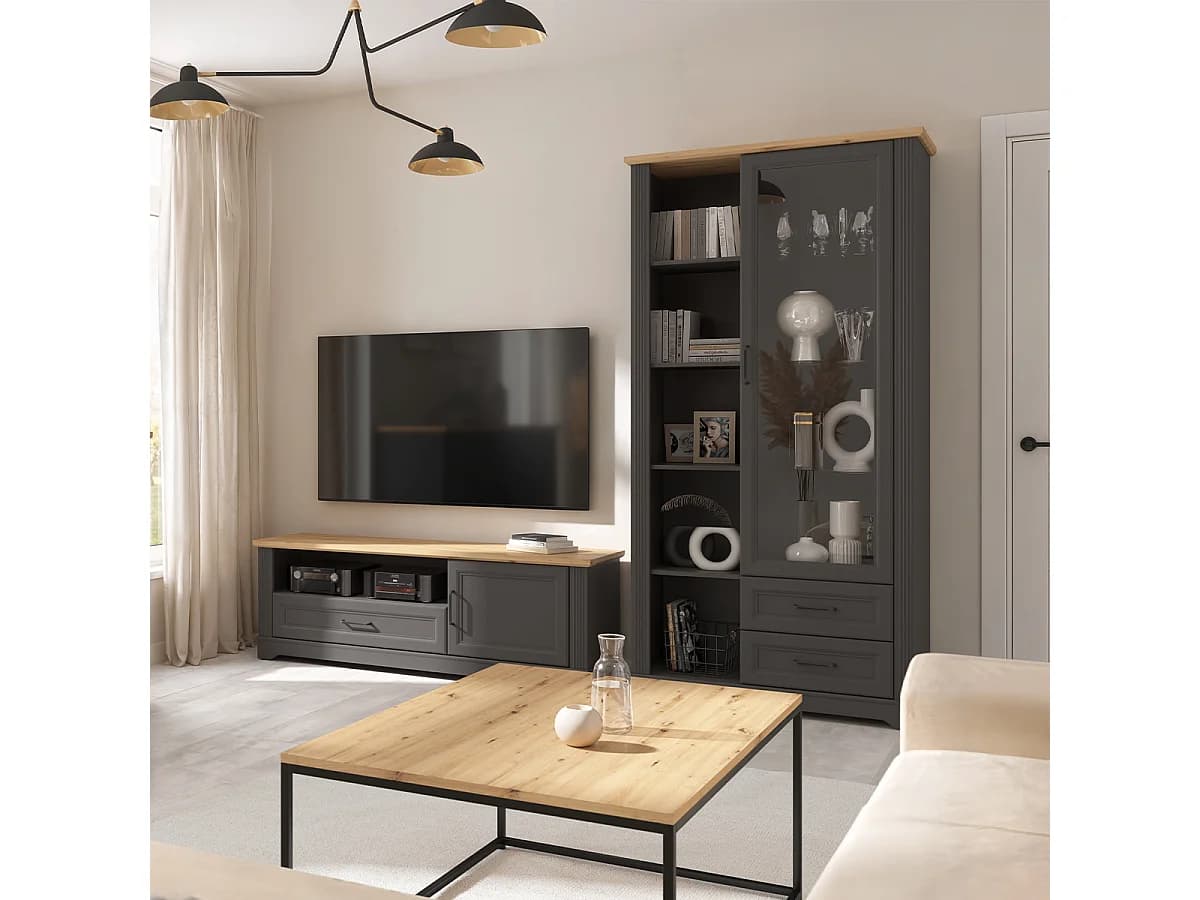 Vaisselier 1 porte 2 tiroirs Charlie Gris Anthracite