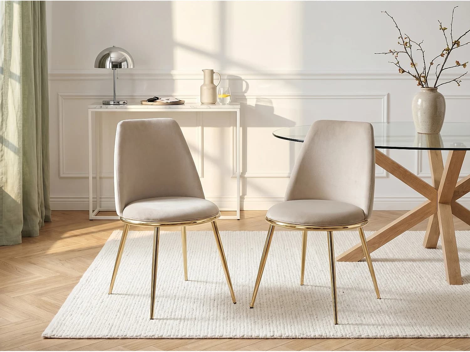 Lot de 2 chaises en velours et métal doré - Beige - NEBINA