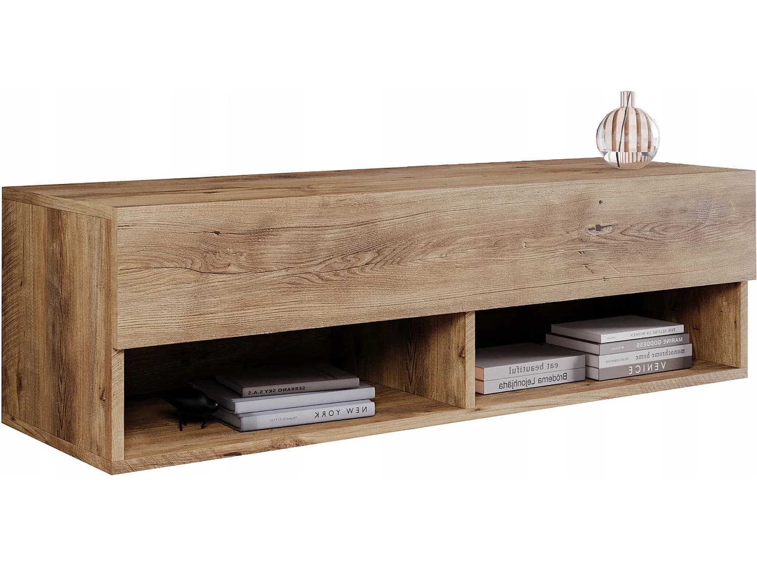 Meuble TV moderne 100 cm avec LED – sans poignées, châtaignier, au sol ou suspendu