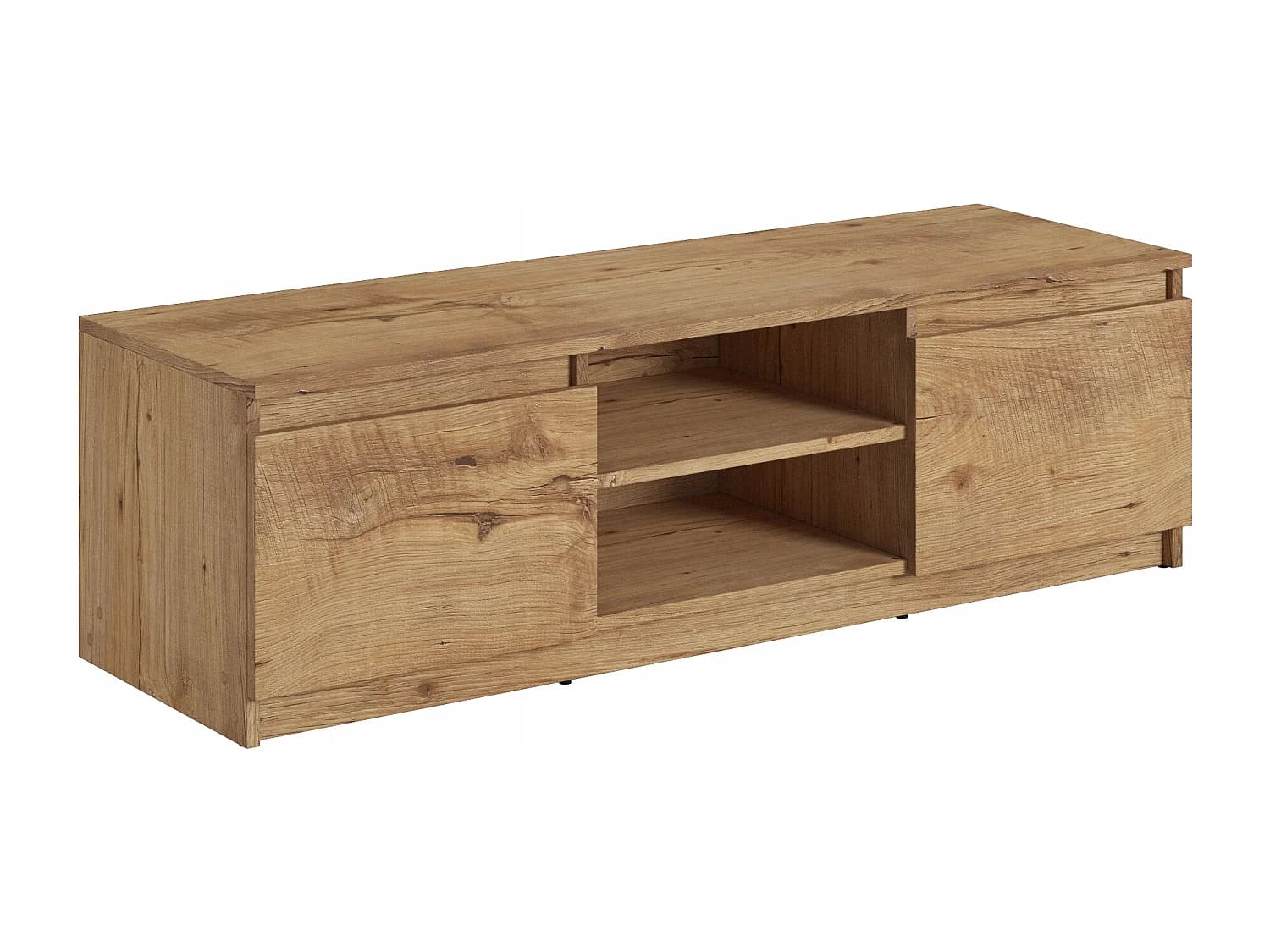 Meuble TV simple 120 cm avec LED, pour téléviseur, 2 placards et étagères, châtaignier