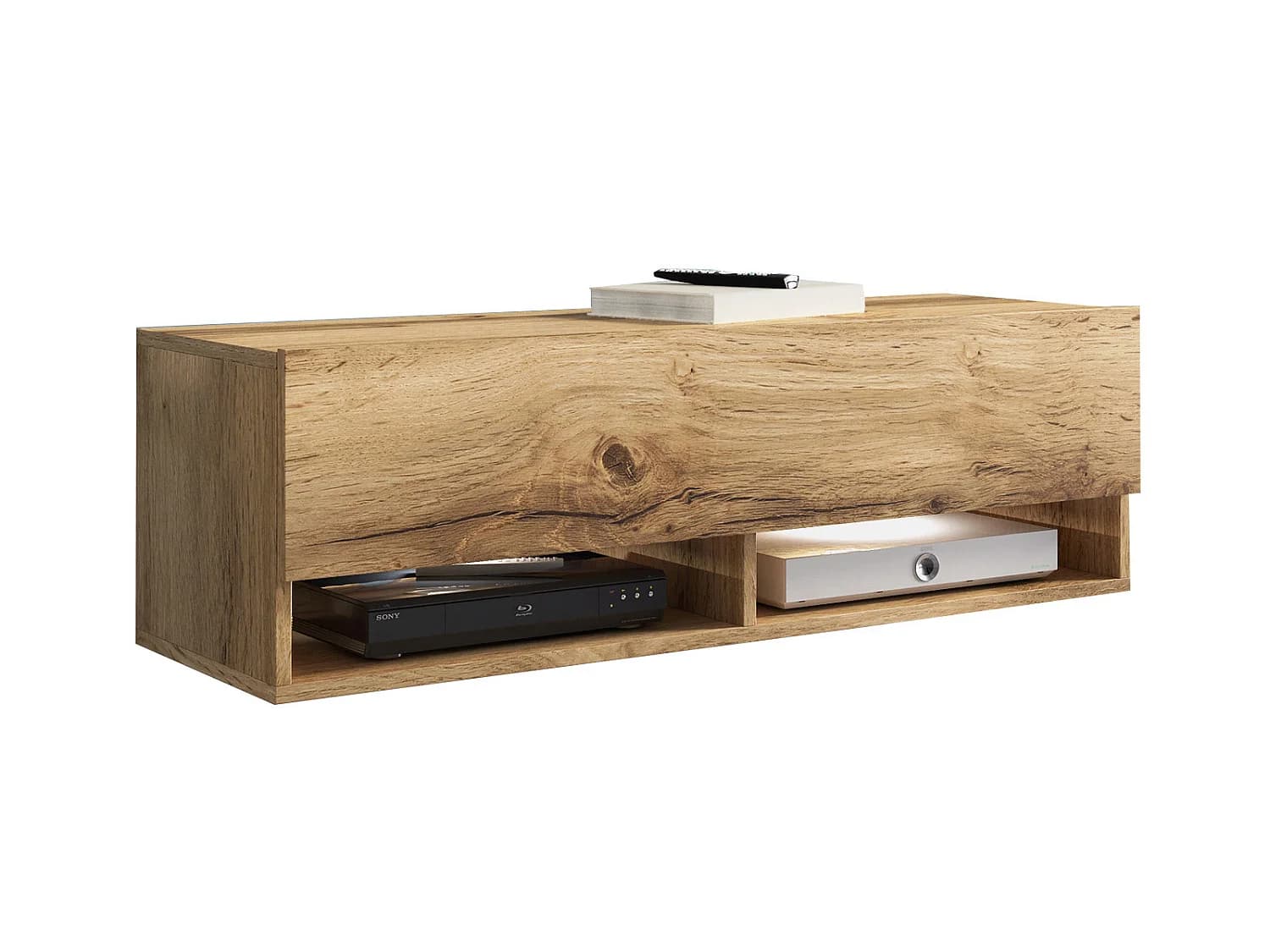 Meuble TV moderne 100 cm avec LED – sans poignées, chêne wotan, au sol ou suspendu