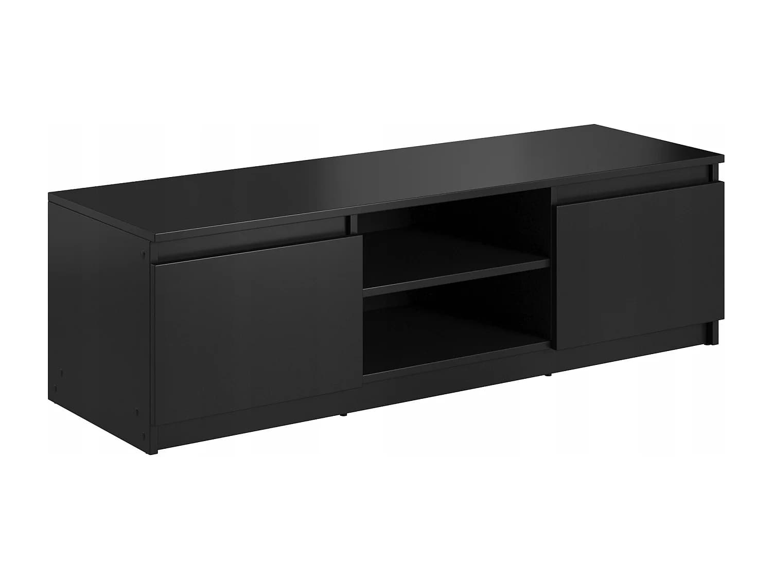 Meuble TV simple 120 cm avec LED, pour téléviseur, 2 placards et étagères, noir mat