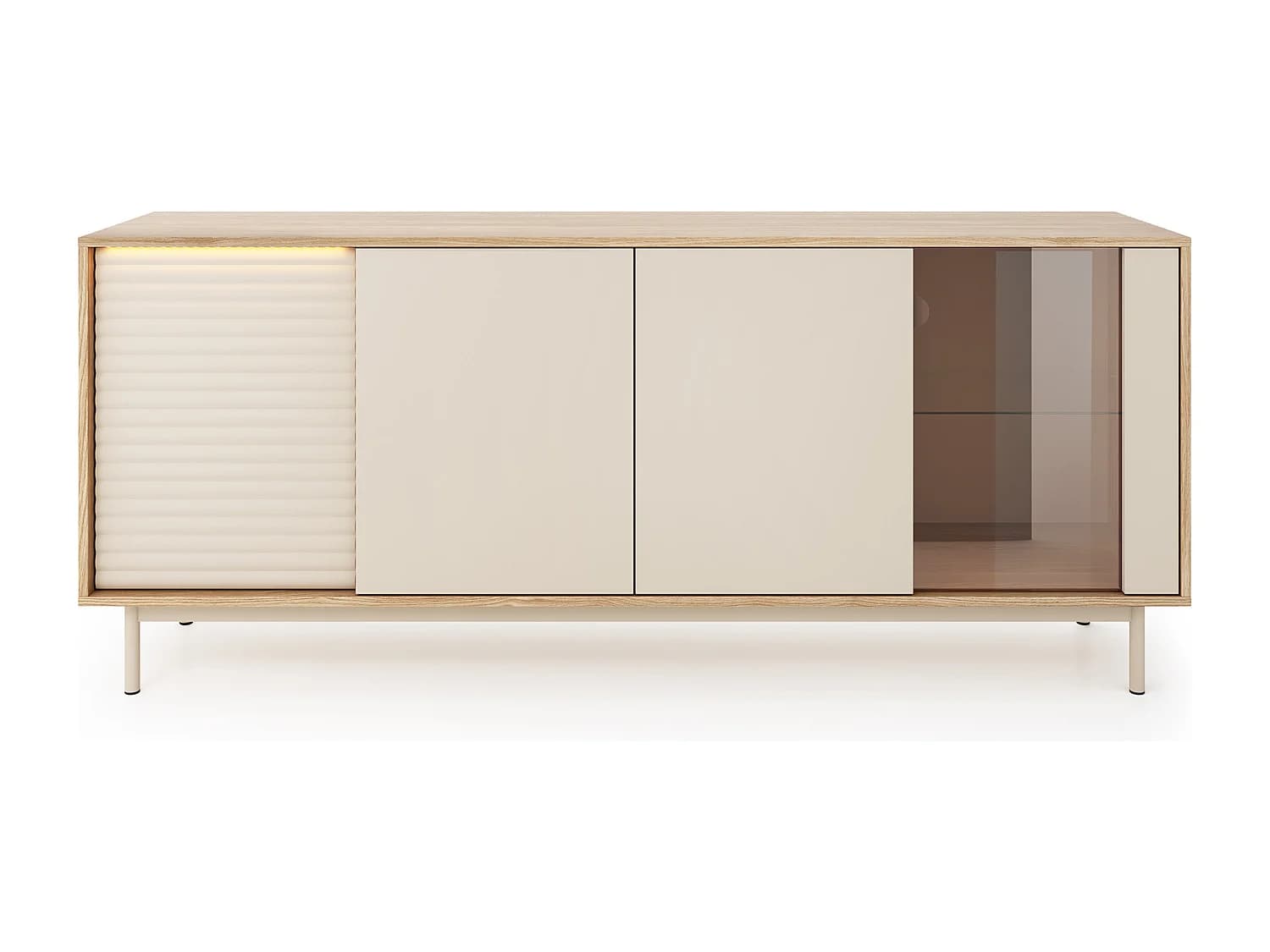 MINIO go for it, commode LITA 2 avec vitrage, éclairage LED, chêne huilé/cachemire