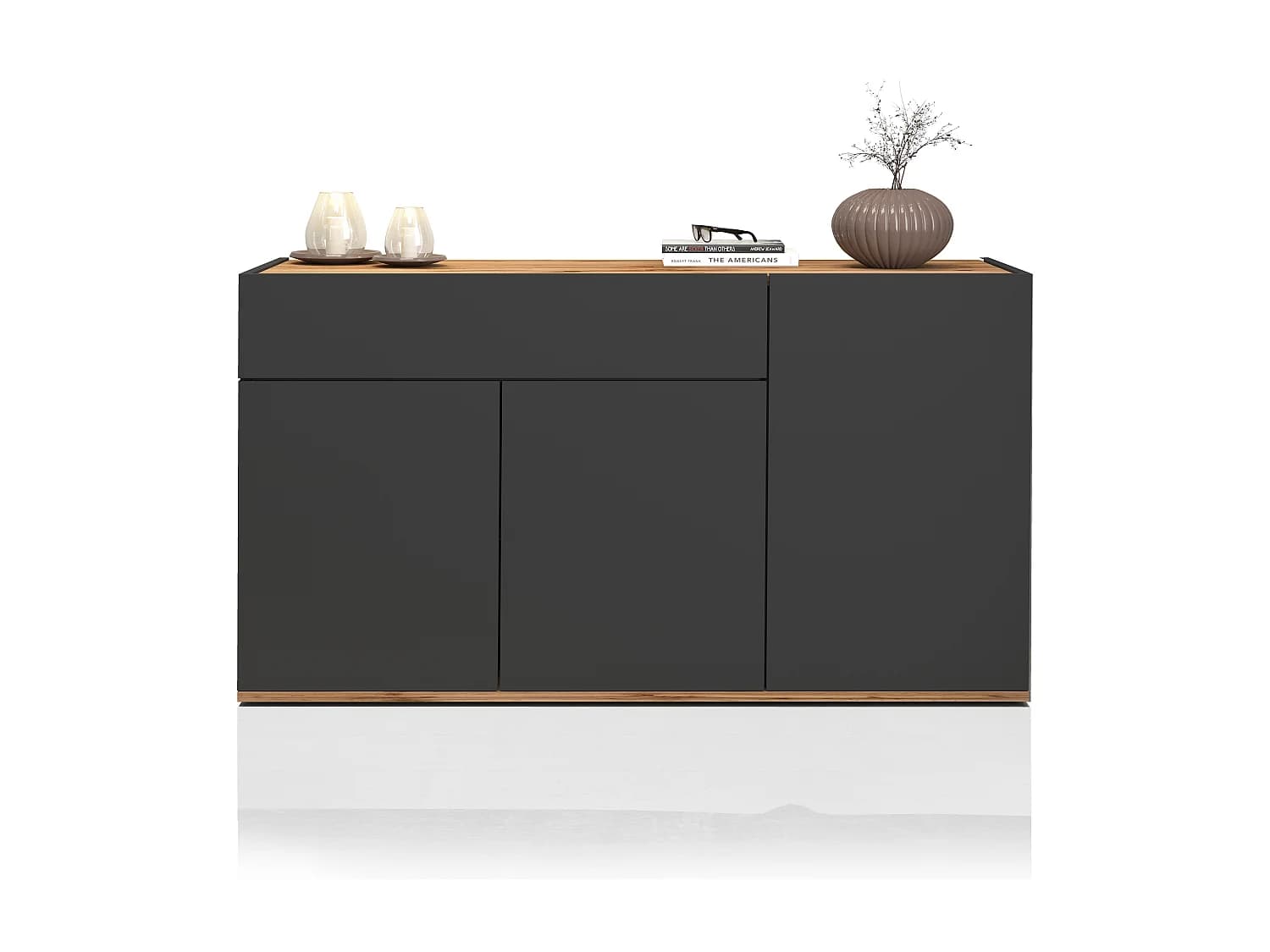 Buffet Garda avec 3 portes et 1 tiroir anthracite mat et chêne 120,1x35x70 cm