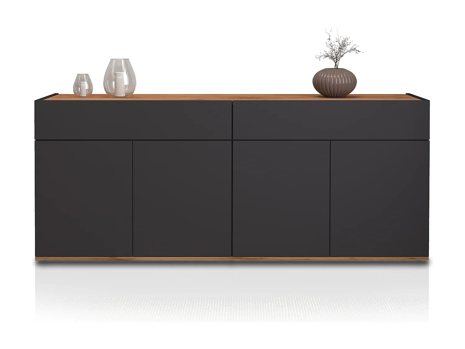Buffet Garda avec 4 portes et 2 tiroirs anthracite mat et chêne 160,1x35x70 cm