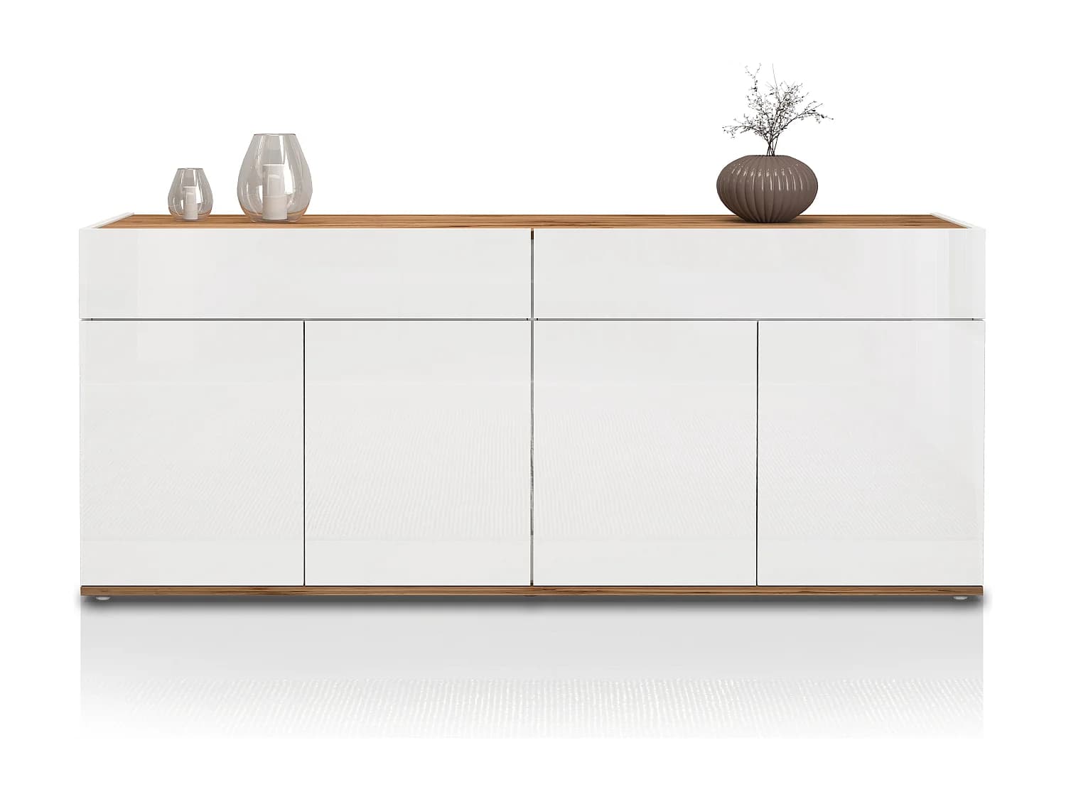 Buffet Garda avec 4 portes et 2 tiroirs blanc brillant et chêne 160,1x35x70 cm