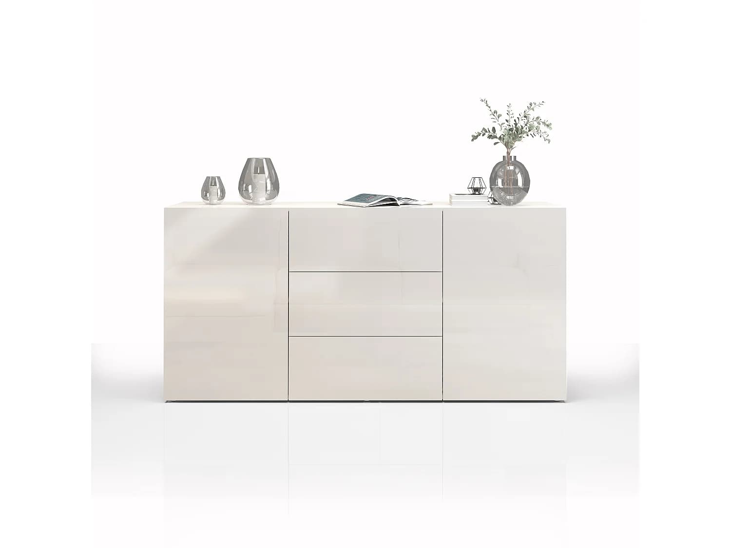 Buffet Egypt avec 2 portes et 3 tiroirs blanc brillant 160x40x80 cm