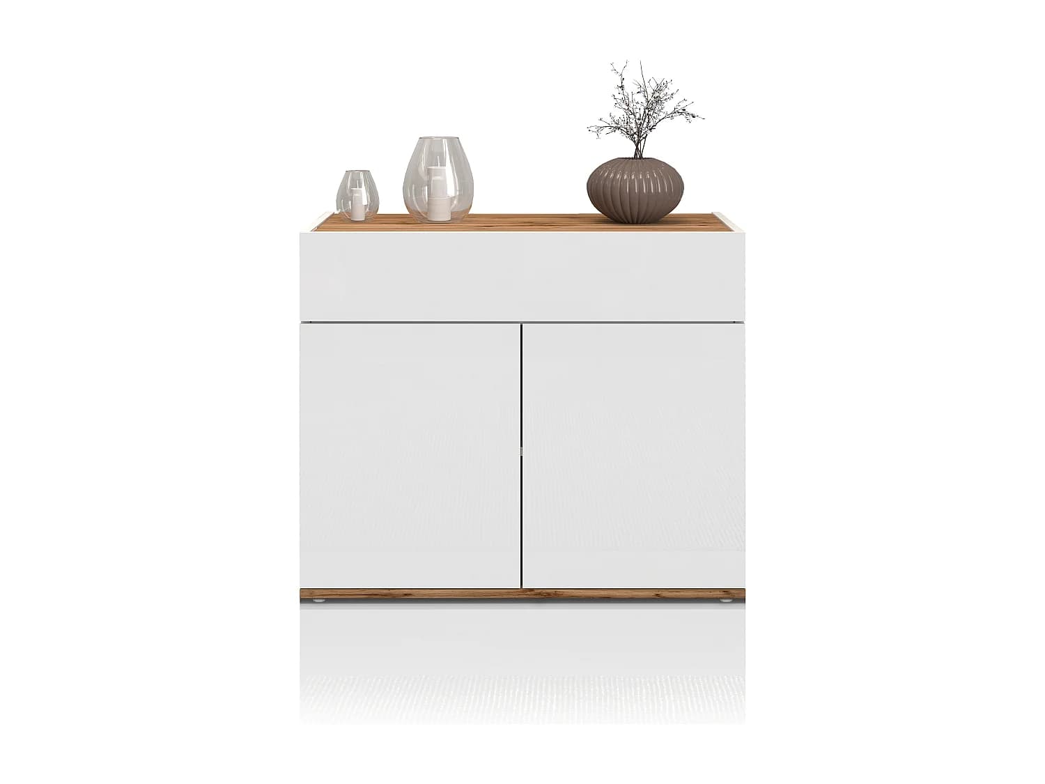 Buffet Garda avec 2 portes et 1 tiroir blanc brillant et chêne 80,9x35x70 cm