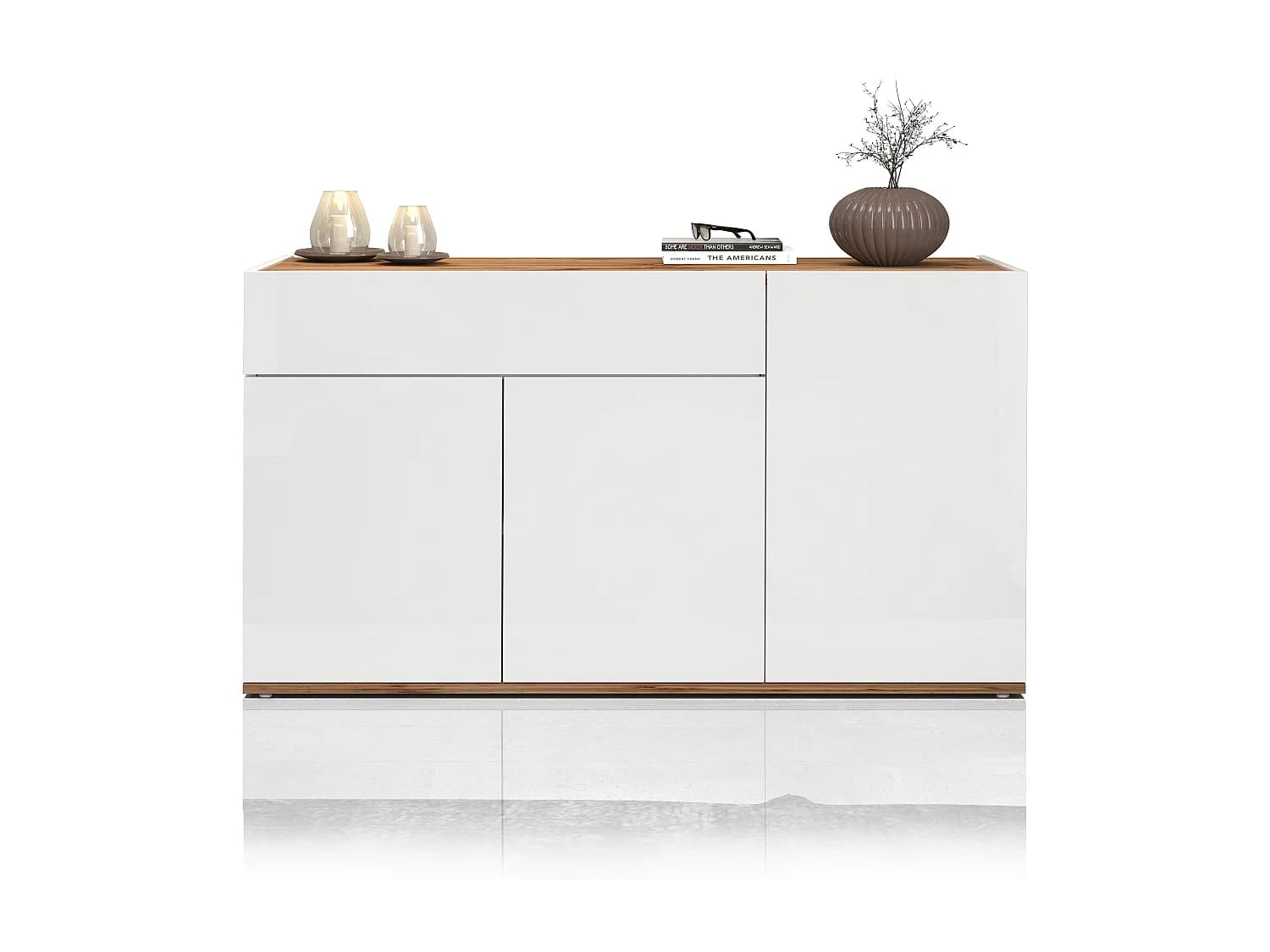 Buffet Garda avec 3 portes et 1 tiroir blanc brillant et chêne 120,1x35x70 cm