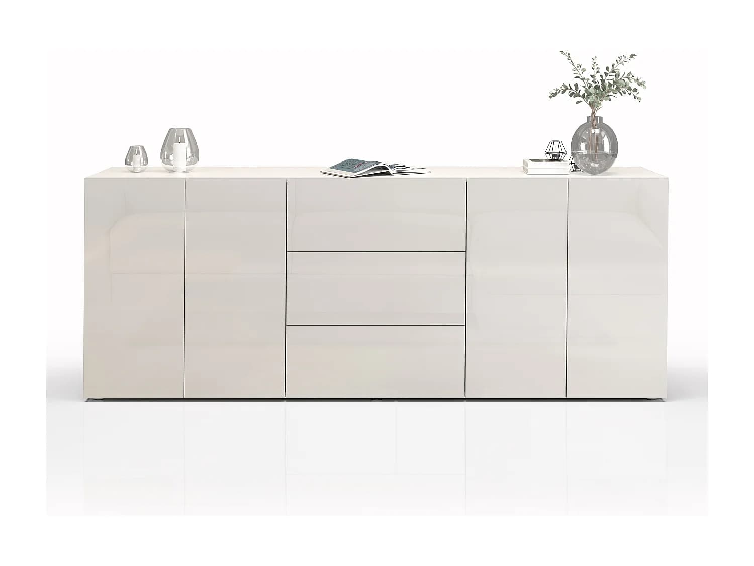 Buffet Egypt avec 4 portes et 3 tiroirs blanc brillant 200x40x80 cm