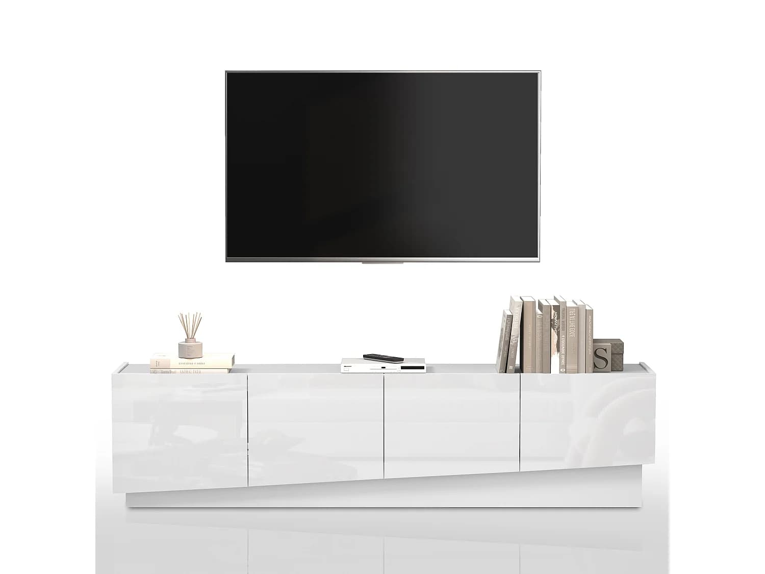 Meuble TV Vela à 4 portes blanc brillant 180x35x45,4 cm
