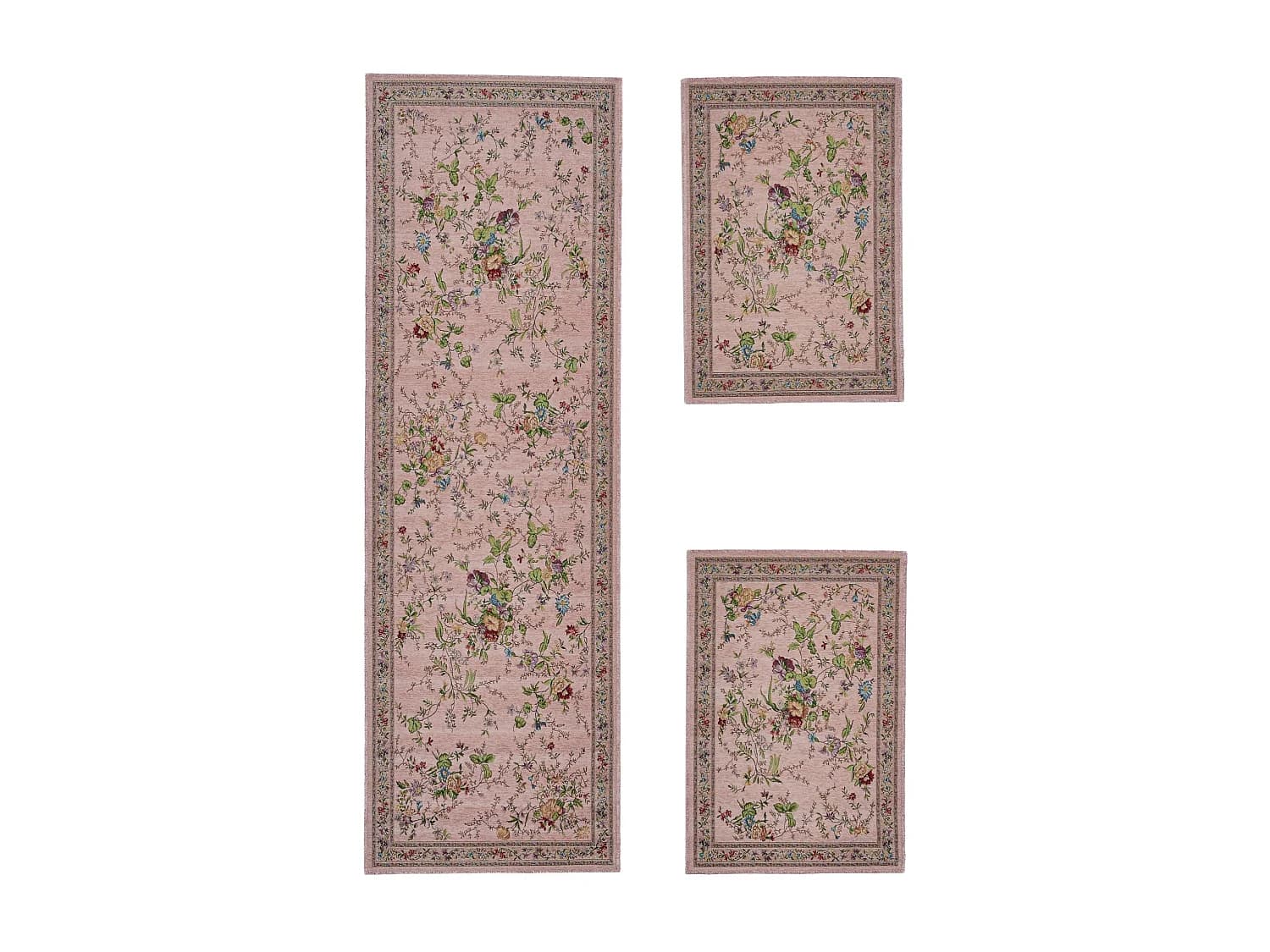 Tapis avec bordure et motif floral 70x400 cm rose Flomi