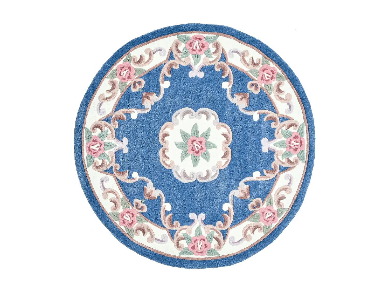 Tapis tufté à la main avec bordure, style Aubusson 190x190 cm bleu Ming
