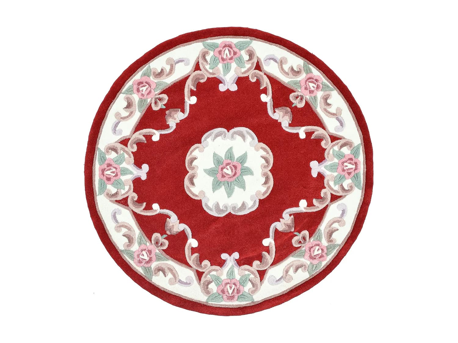 Tapis tufté à la main avec bordure, style Aubusson 150x150 cm rouge Ming