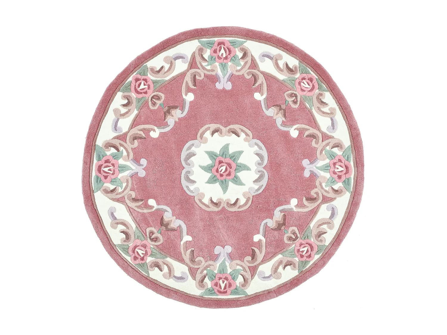 Tapis tufté à la main avec bordure, style Aubusson 150x150 cm rose Ming