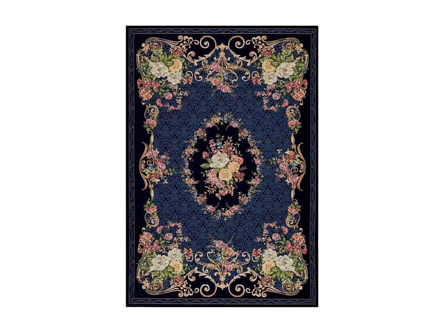 Tapis avec bordure et motif floral 120x180 cm bleu Flomi