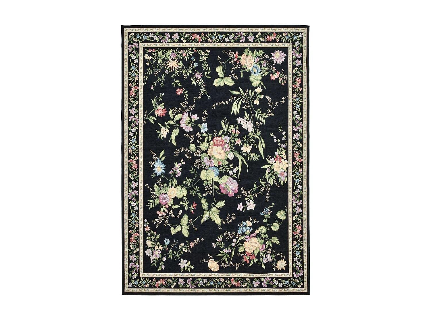 Tapis avec bordure et motif floral 120x170 cm noir Flomi
