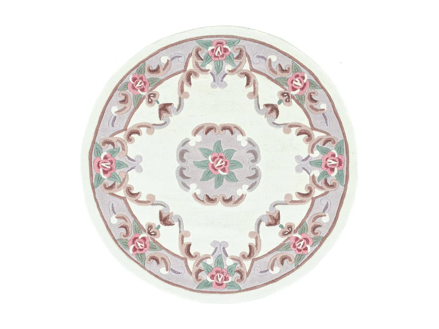 Tapis tufté à la main avec bordure, style Aubusson 150x150 cm beige Ming