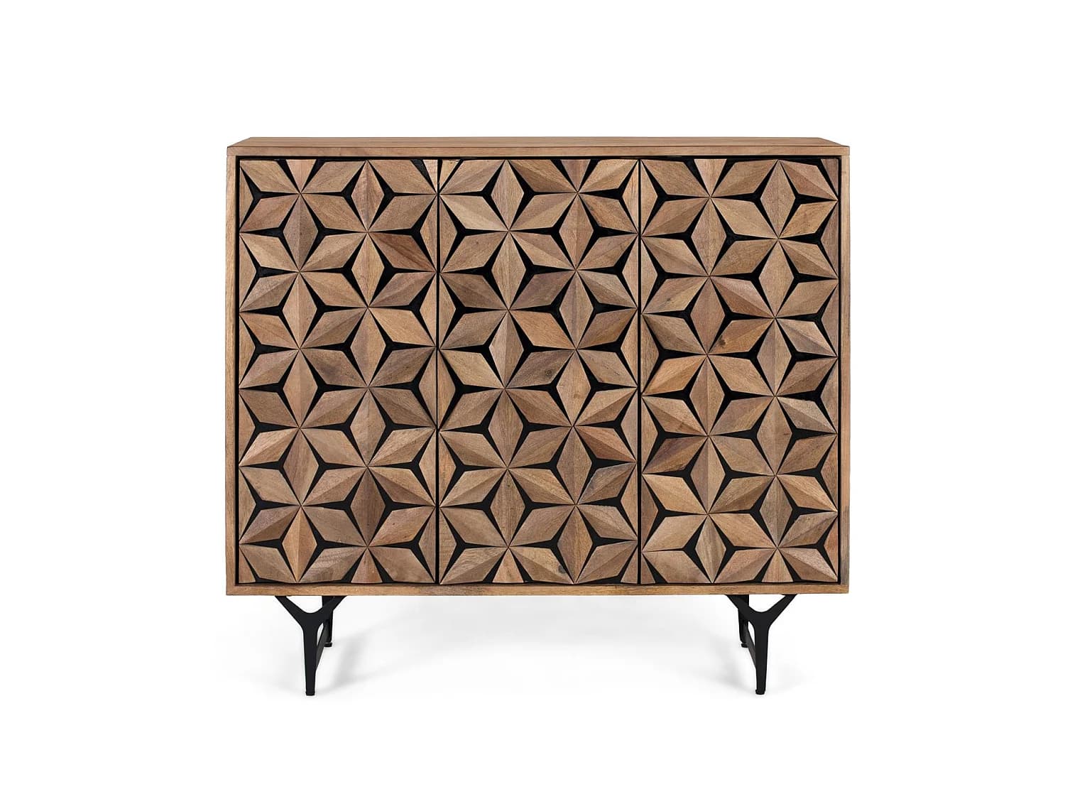 Buffet en bois de manguier, style géométrique contemporain - 90 x 100 x 40