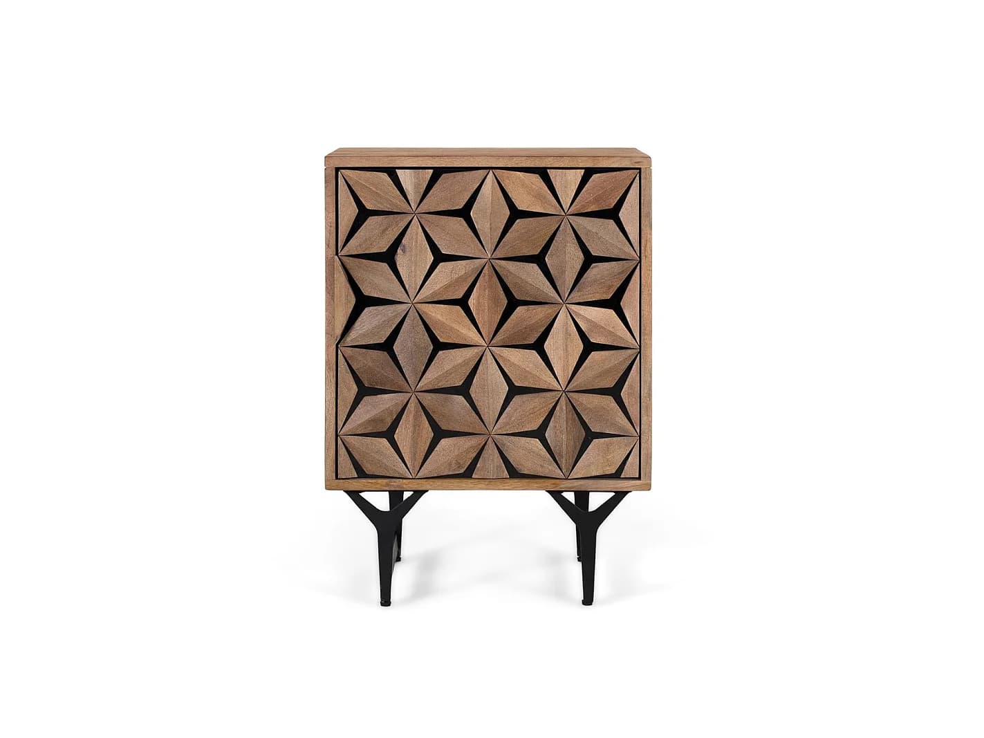 Tables de chevet en bois de manguier 47 cm, style géométrique contemporain - 64 x 47 x 40 cm