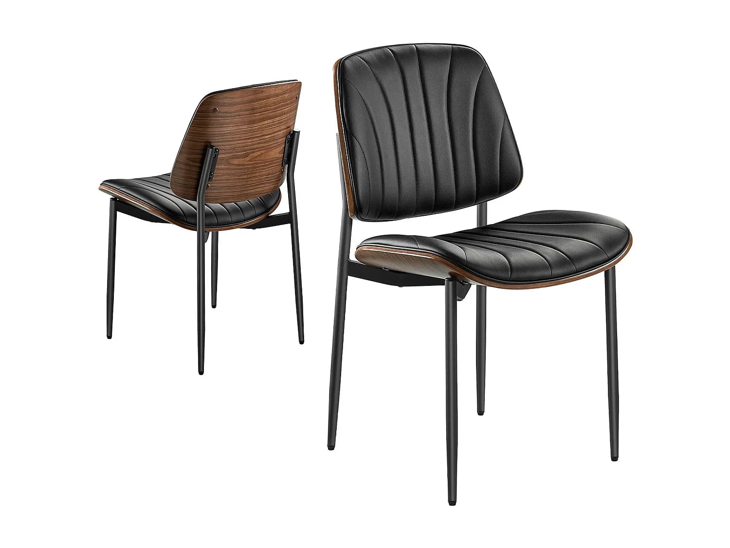 Chaises Salle À Manger Modernes SucceBuy, Ensemble Chaises de Cuisine en Cuir 2 Pièces, avec Dossier et Pieds en Métal, pour Table À Manger, Noir