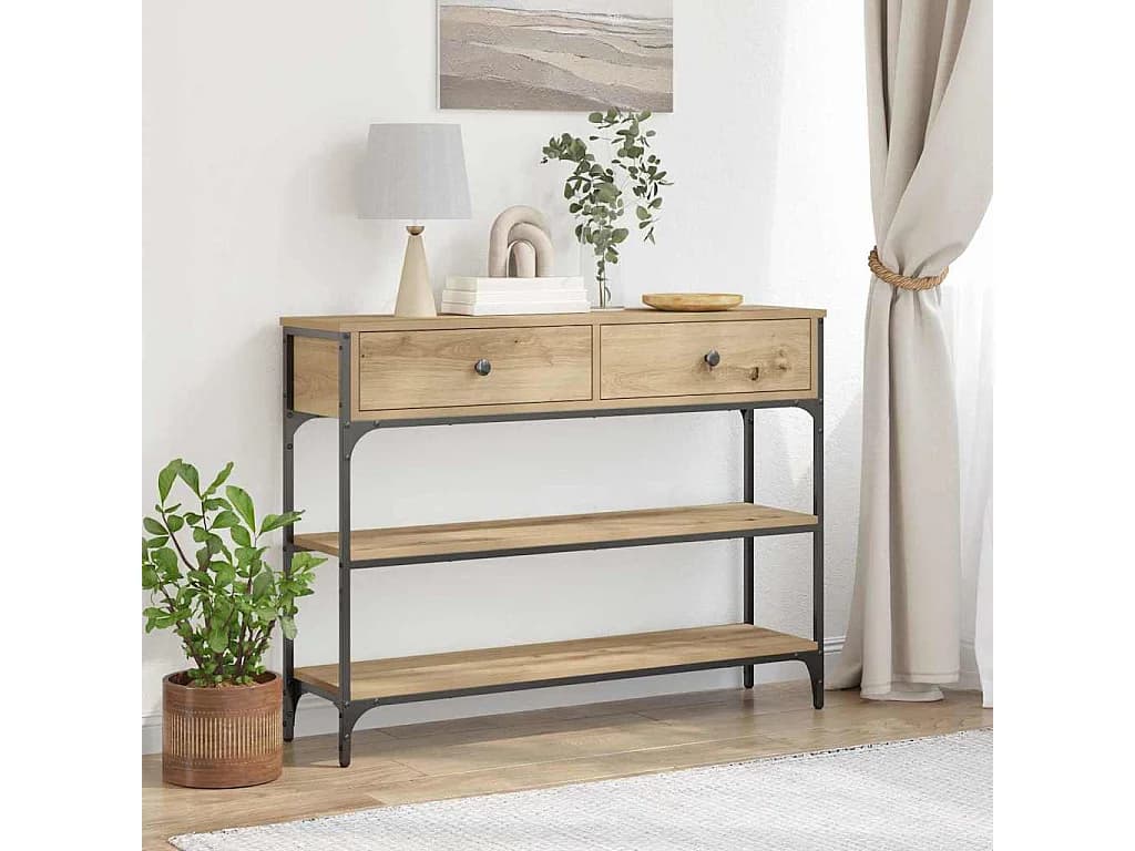 Table Console avec tiroir chêne artisanal 100 x 25 x 75 cm