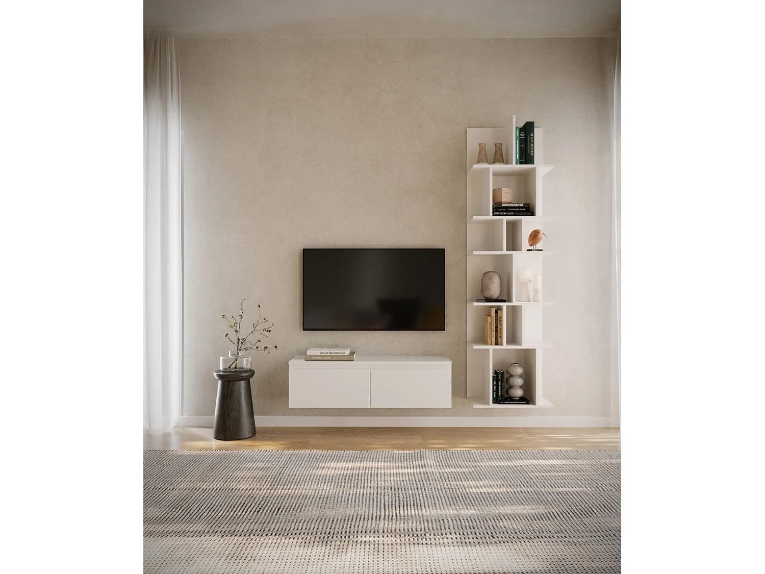 Étagère murale et autoportante – compartiments asymétriques – blanc – 180 × 50 cm – BEMMI