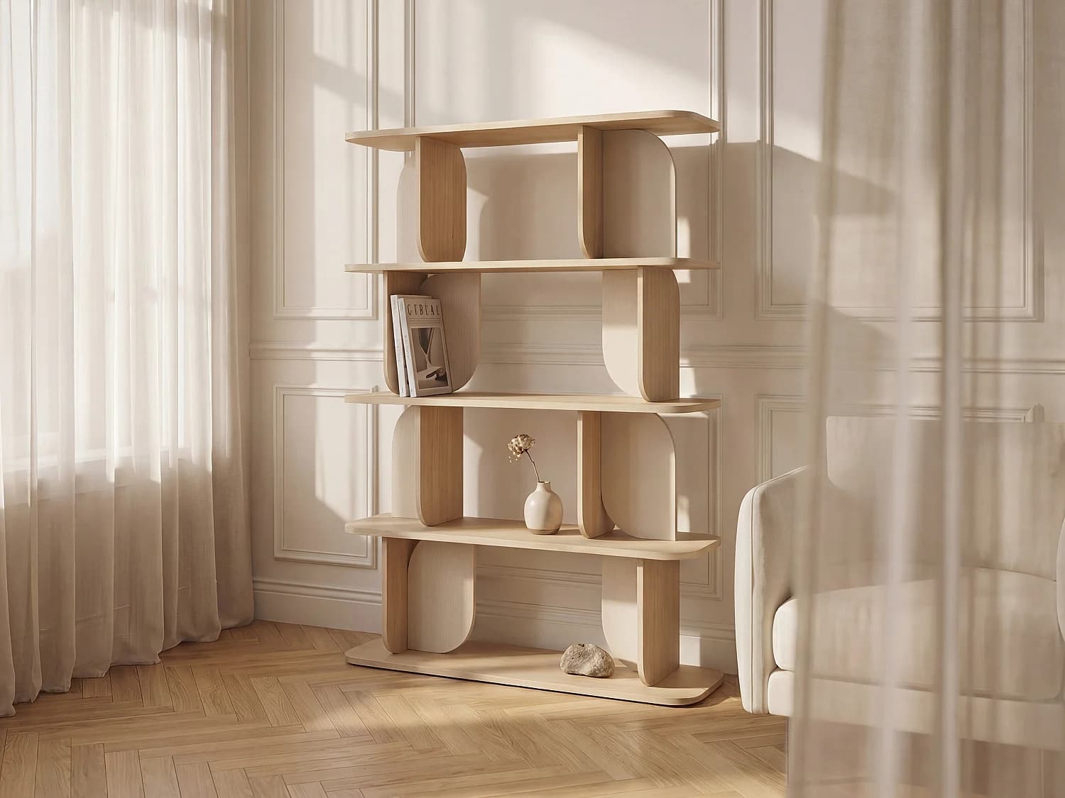 Etagère avec 4 tablettes - Naturel clair et beige - NELERIA