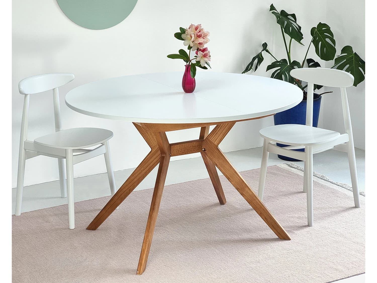 Table à manger ronde extensible 110cm Biju Blanc