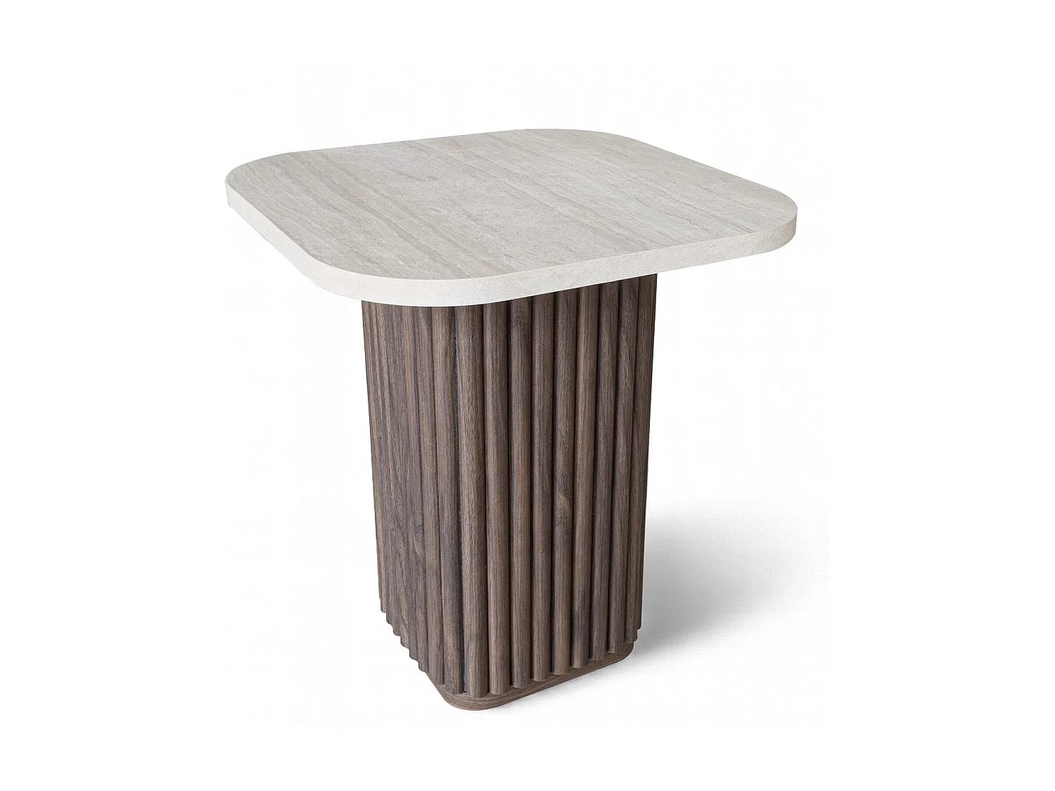 Now's Home - Meuble D'appoint Carré Effet Travertin Naturel/ Noyer 40x40x40cm Esther
