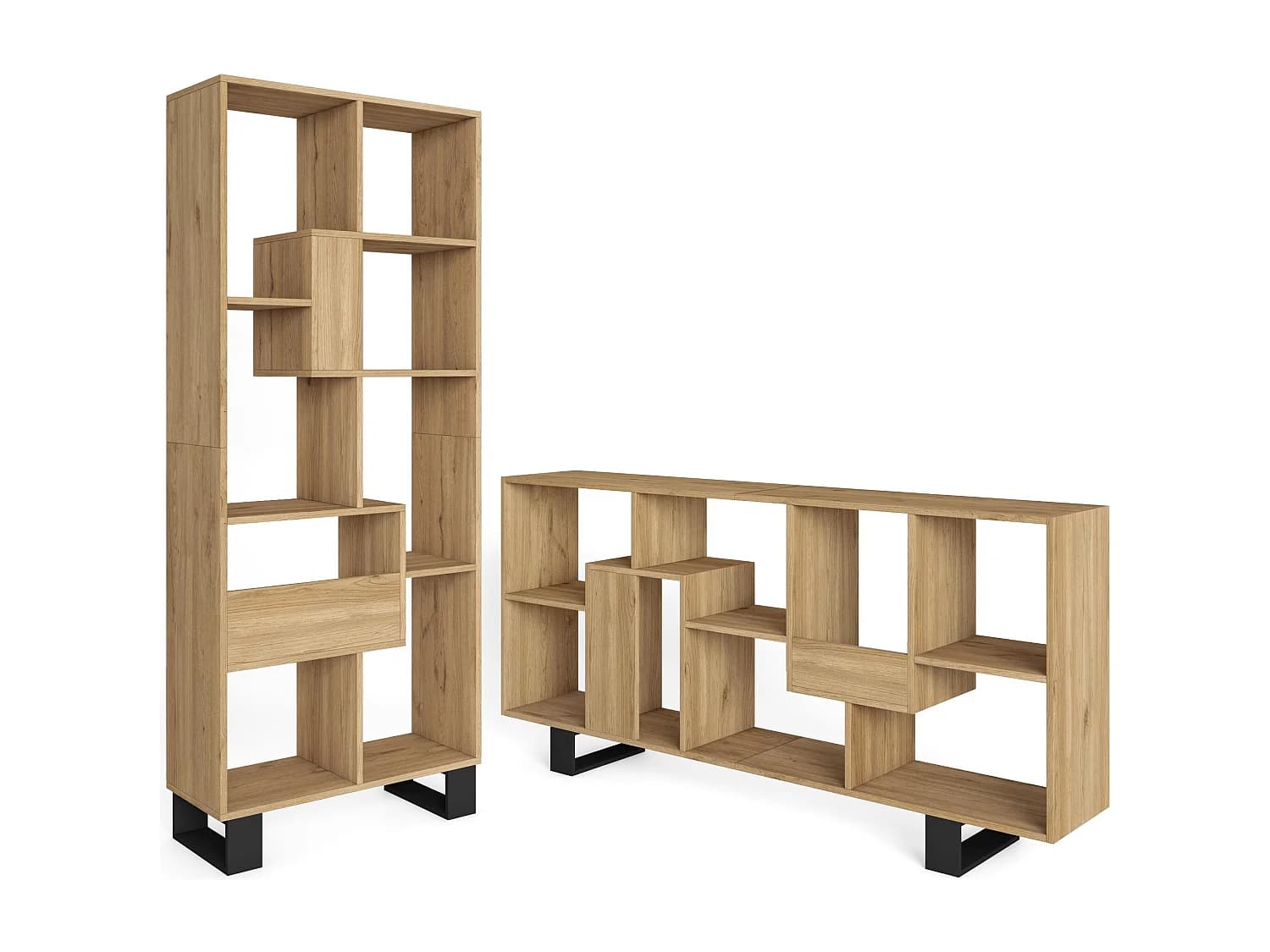 Étagère Bibliothèque, 67x31x174, Design industriel, Chêne
